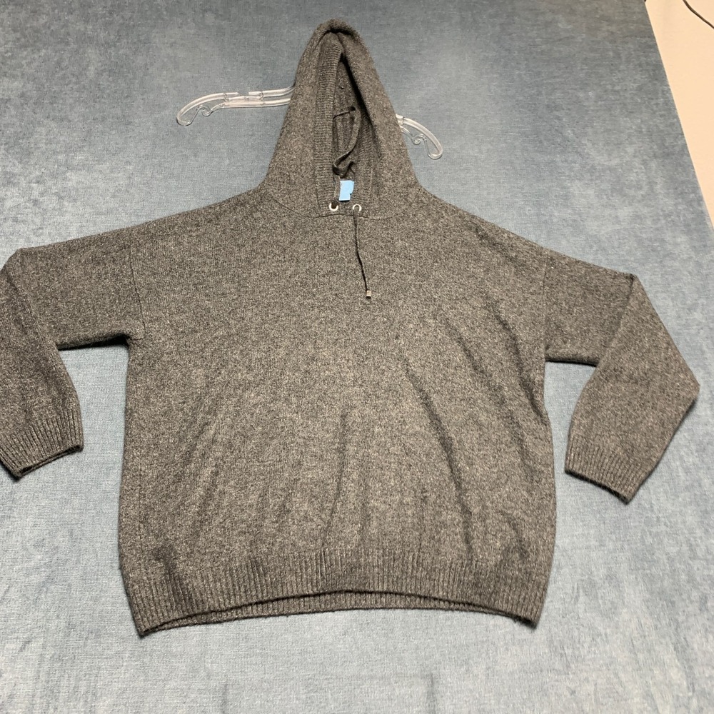 CeCe Hoodie Mens Large Heather Gray Knitted Drawstring Ribbed Hem Pullover